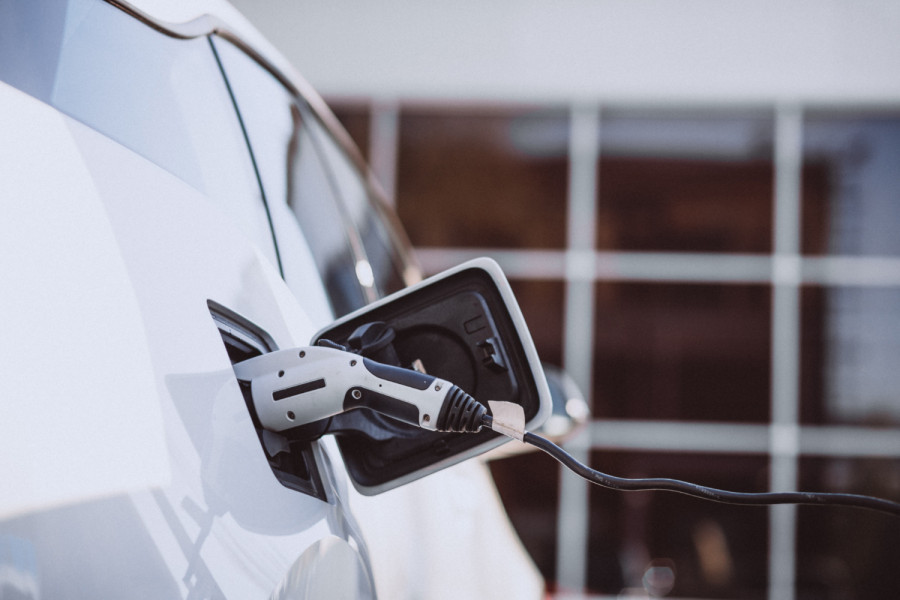 Charging electro car at the electric gas station