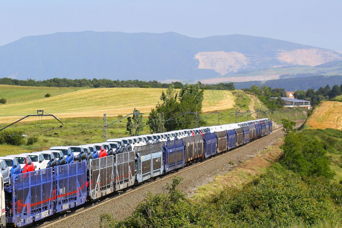 El transporte ferroviario, aunque por detrás del marítimo y la carretera, también es muy utilizado para el transporte de vehículos.