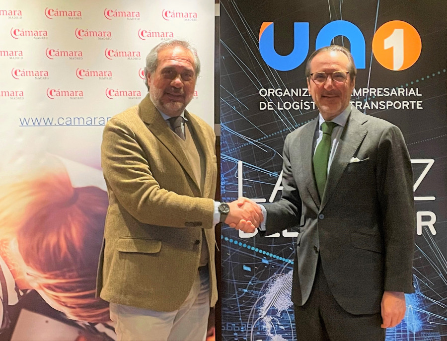 El presidente de la Cámara de Comercio de Madrid, Ángel Asensio, y el presidente de UNO Logística, Francisco Aranda