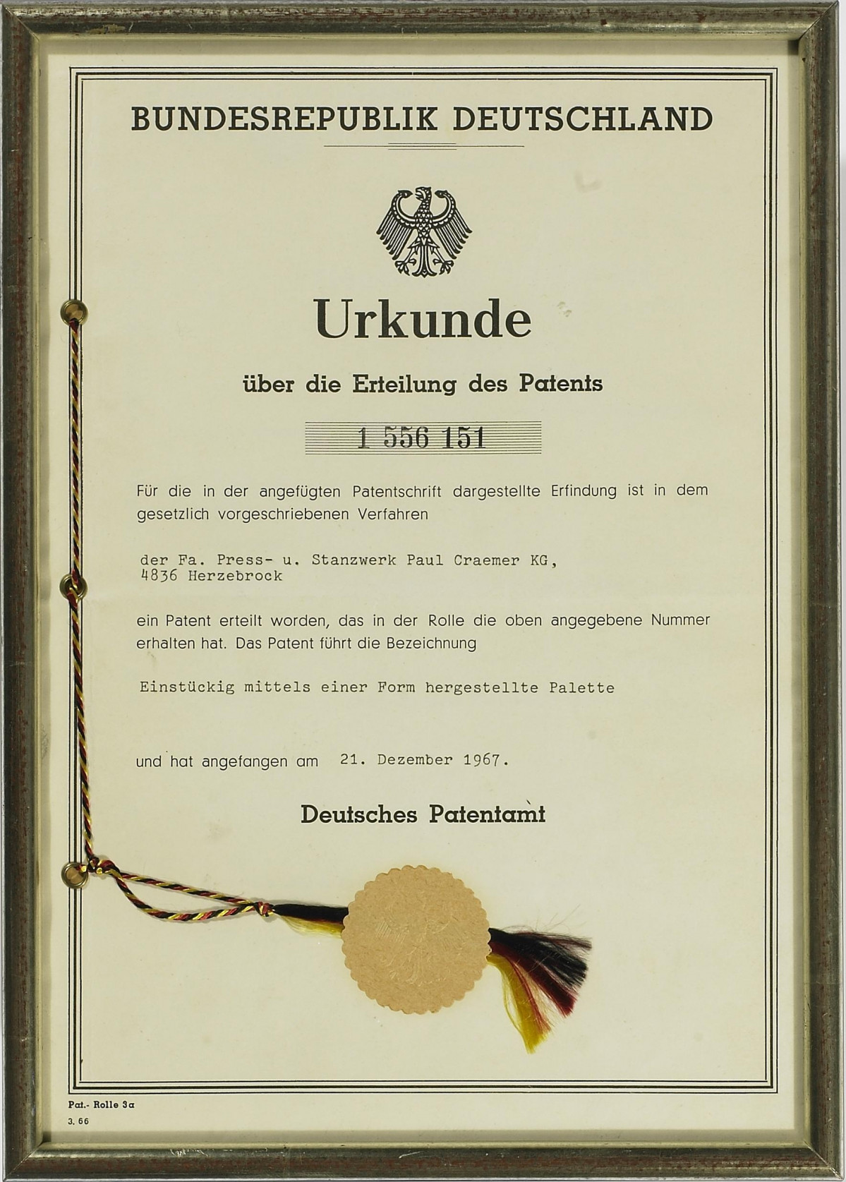 03 Craemer Patent Urkunde