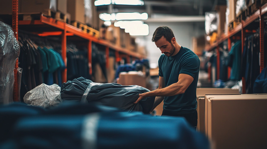 Vecteezy a man is standing in a warehouse with a blue shirt 56505237